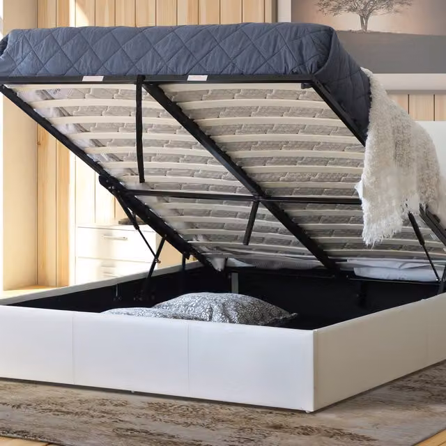 Modernique Bilancio Upholstered Storage Bed in White Faux Leather, W/D/H: 140 x 200 cm