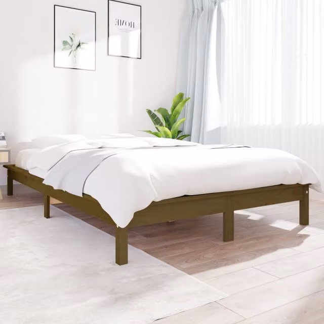 Berkfield Home Solid Wood Pine Bed Frame, Honey Brown, W: 140 cm, L: 190 cm – 1