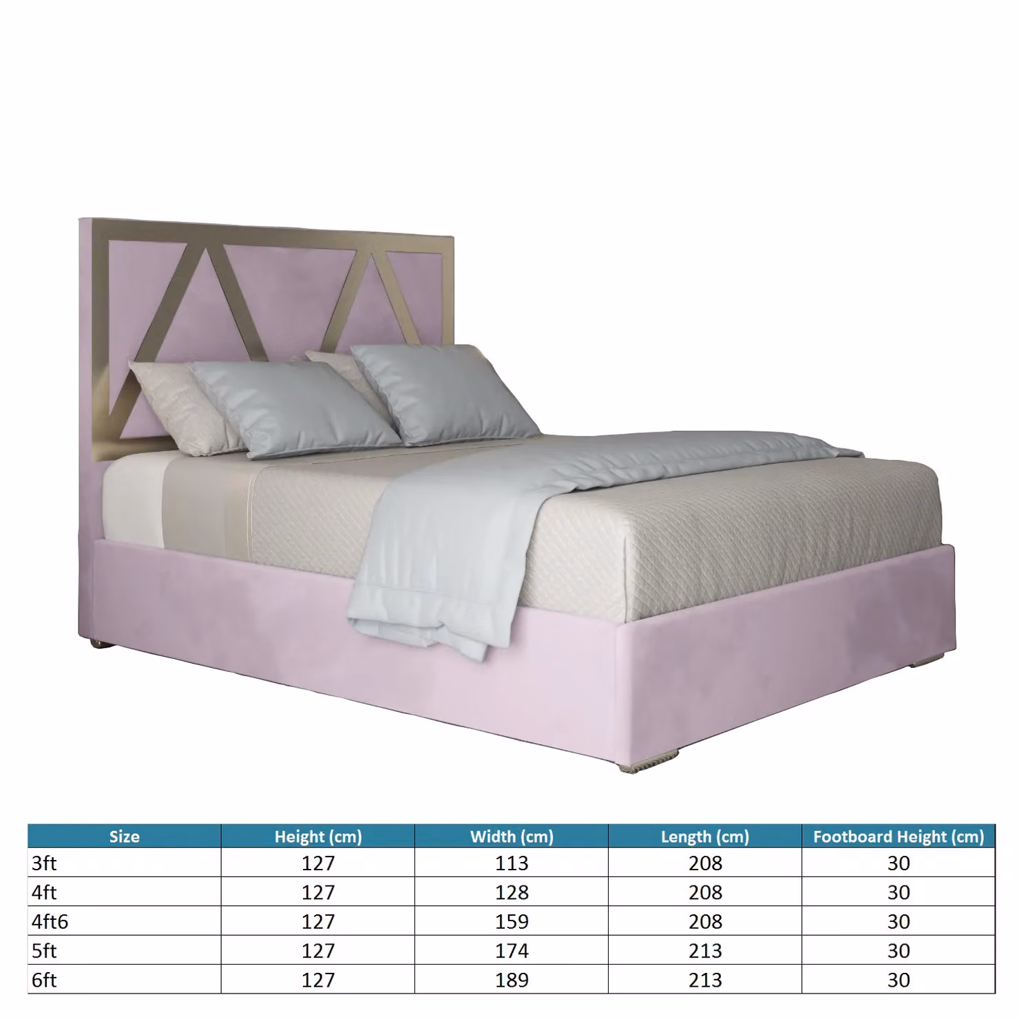 KDMD Alison King Size Upholstered Soft Velvet Bed Frame in Pink with Metal Details, W/D/H: 180 x 200 cm – 2
