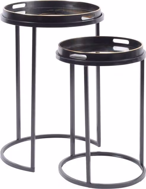 Libra Interiors Set of 2 Modern Gold and Black Abstract Glass and Metal Side Tray Tables – 1