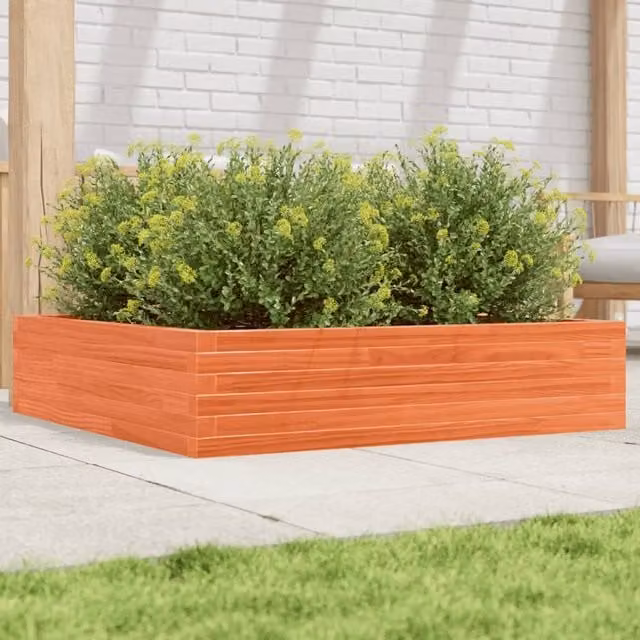 Berkfield Home Waxed Brown Pine Garden Planter Tub W/D/H: 100 x 100 x 23 cm – 1