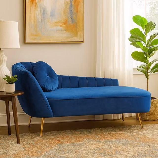 Orsina Felizia Midnight Blue Velvet Left Arm Chaise Longue
