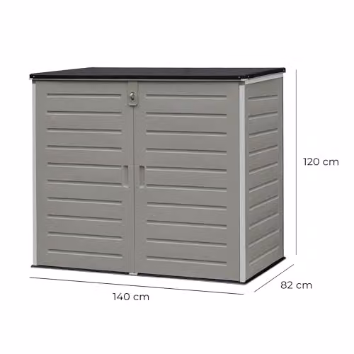 Jack Stonehouse 1170L Grey Garden Storage Cabinet, W/D/H: 140 x 82 x 120 cm, Weather Resistant Outdoor Tool and Equipment Box with Gas Lift Lid and Padlock Clasp – 2