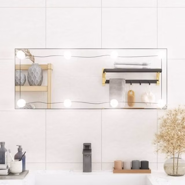 Berkfield Home Silver Rectangular Glass Wall Mirror with LED Lights W: 30 cm, H: 80 cm