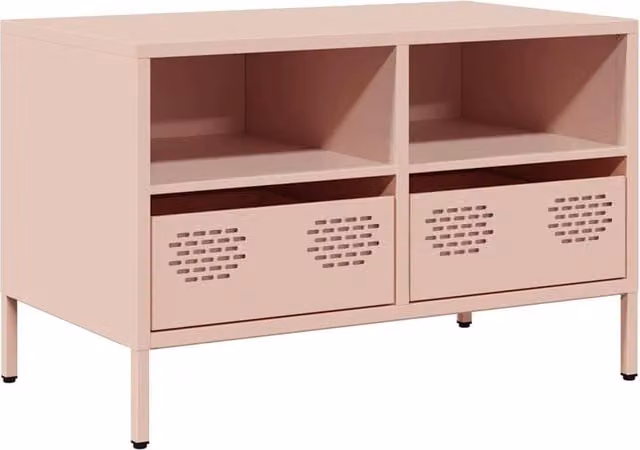 Berkfield Home Industrial Pink TV Cabinet in Matt Cold-rolled Steel, W: 68 cm, D: 39 cm, H: 43.5 cm