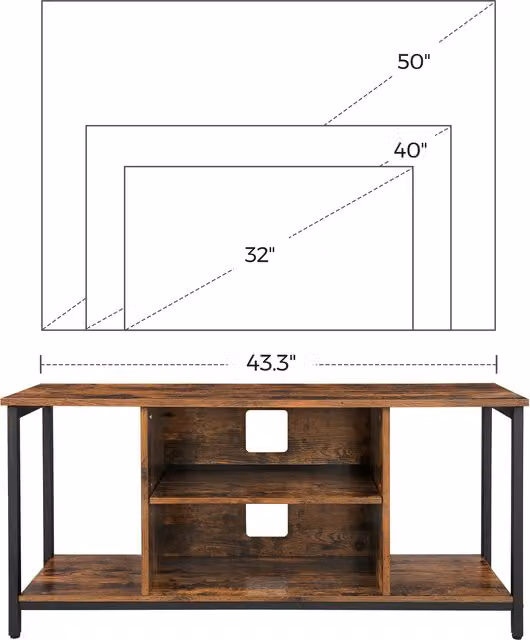 VASAGLE 6-Tier Industrial TV Stand with Open Shelves and Media Compartments in Bronze and Brown