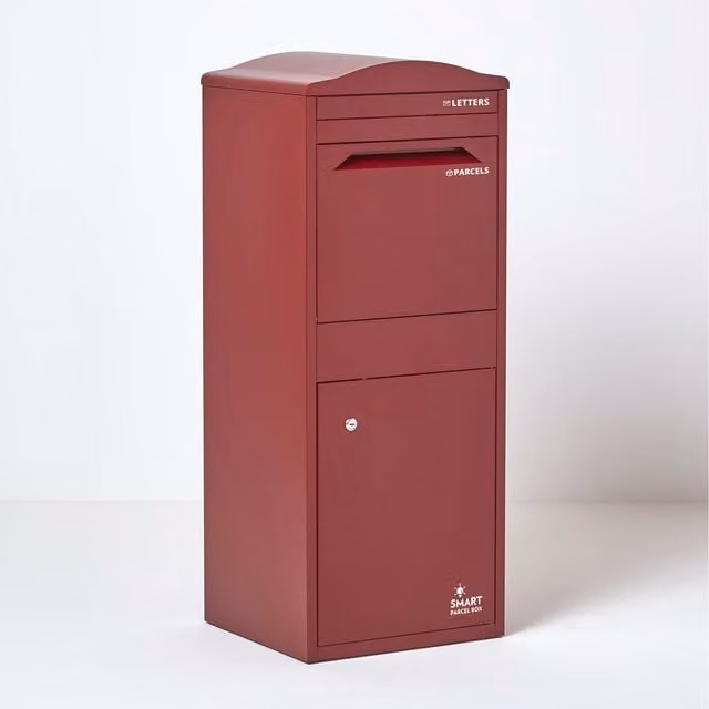 Smart Parcel Box Large Front Access Postage Drop Box in Red Galvanised Steel
