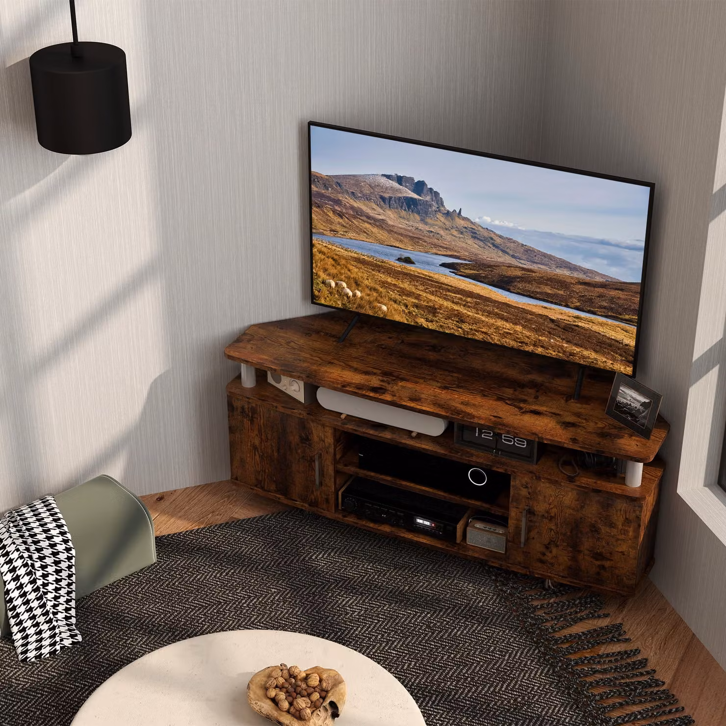 HOMCOM Rustic Brown TV Unit Cabinet for TVs up to 55 Inches with Storage Shelves and Cupboard, W: 120 cm – 8