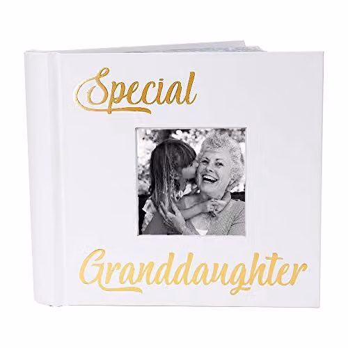 Happy Homewares Granddaughter Photo Album in White with Gold Foil Text, Holds 80 4x6 Pictures, W: 21.59 cm, D: 21.59 cm, H: 3.81 cm