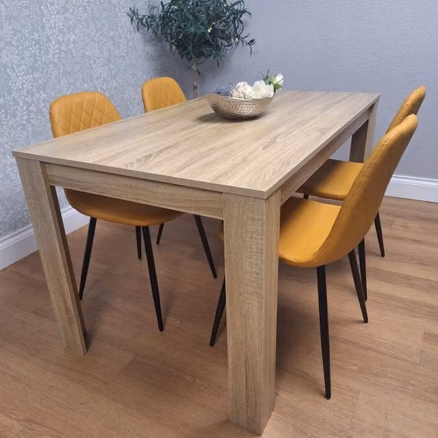 KOSY KOALA Dining Set with Rectangular Oak Effect Table and 4 Mustard Yellow Chairs in Brown