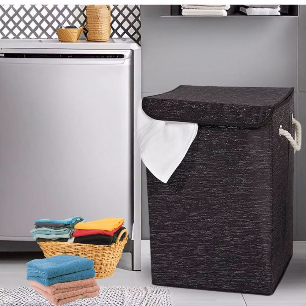 Kelvenix Black Collapsible Fabric Laundry Basket with Lid and Handles – 2