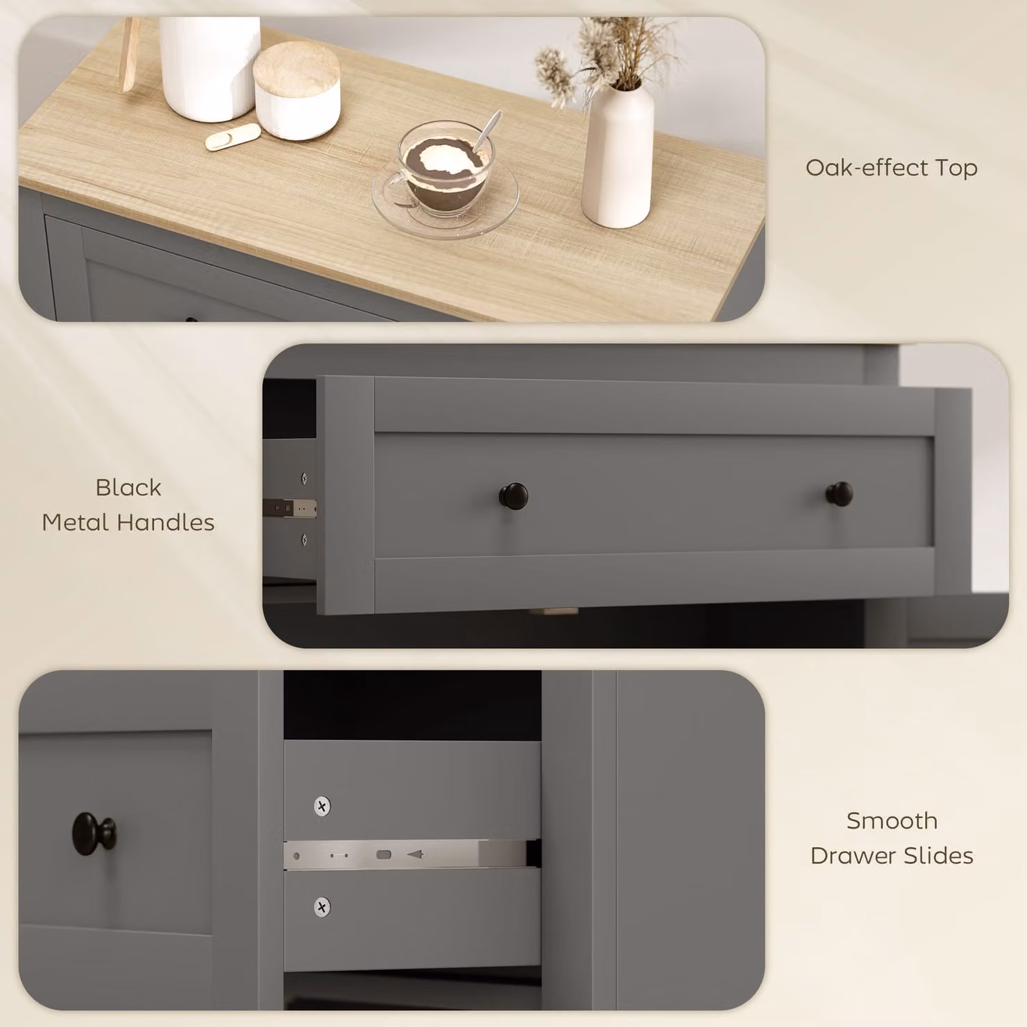 HOMCOM Modern Grey Sideboard Storage Cabinet with Adjustable Shelf, Drawer and Double Doors – 4