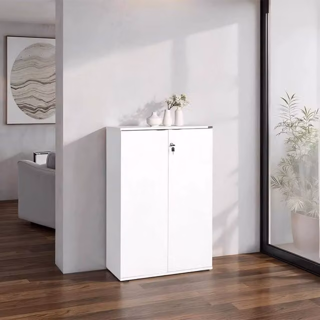 FORGEVIO Lockable 2 Door Office Storage Cabinet in Matt White