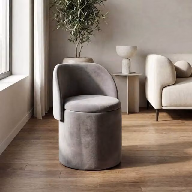 Garden Greatness Grey Velvet Storage Ottoman Chair – 1