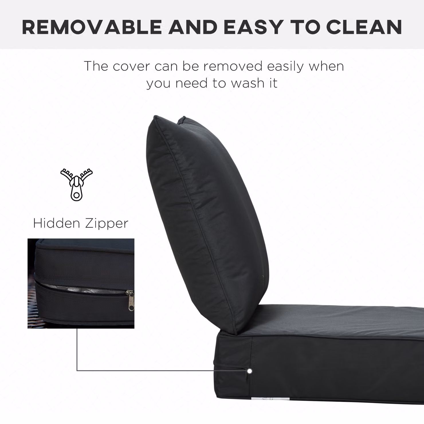 Outsunny Black Outdoor Seat and Back Cushion Set with Removable Washable Covers – 5