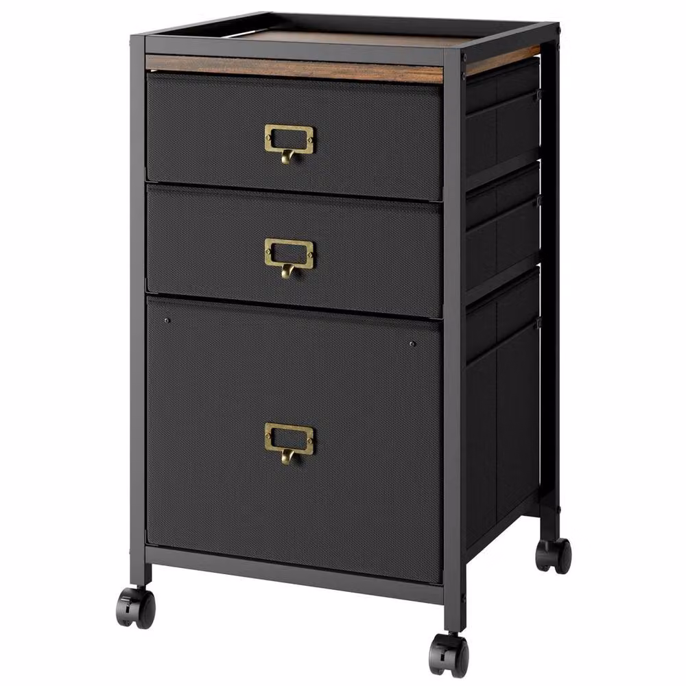 VOGREX 3 Drawer Black Metal Vertical File Cabinet with Lock and Castors – 3