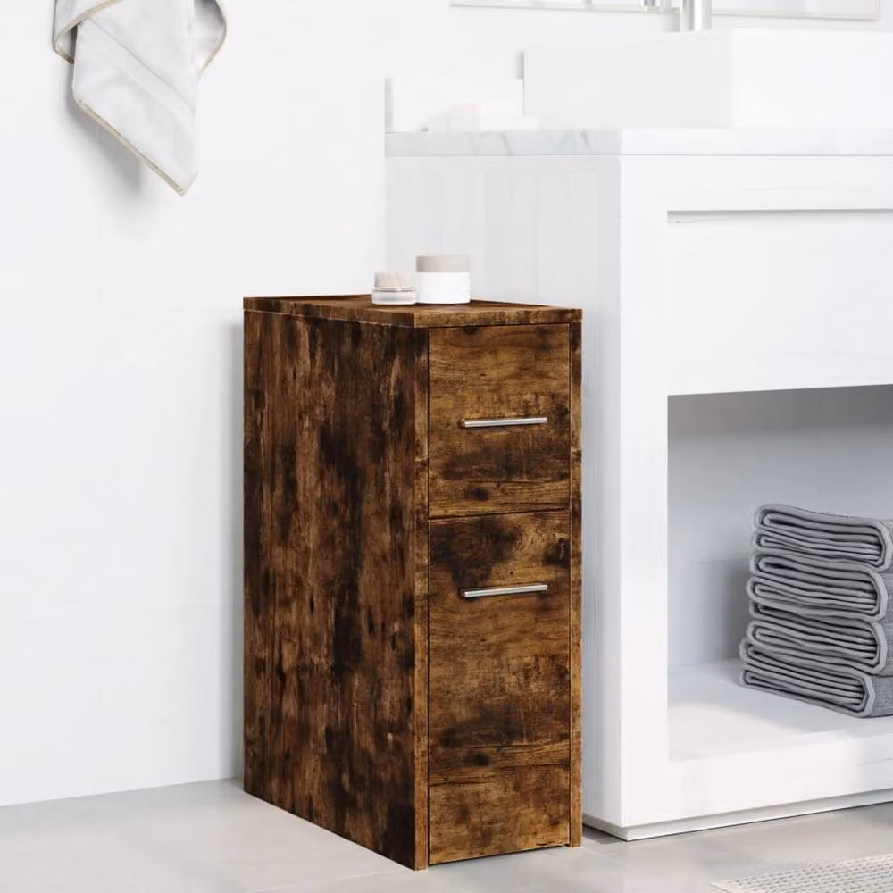 Berkfield Home Narrow Bathroom Cupboard with Wheels in Smoked Oak Brown – 3