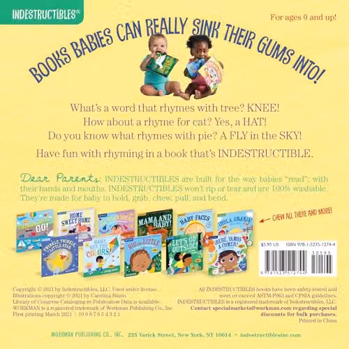 Indestructibles Rhyme with Me! Multicolour Chew Proof and Rip Proof Baby Book by Workman Publishing