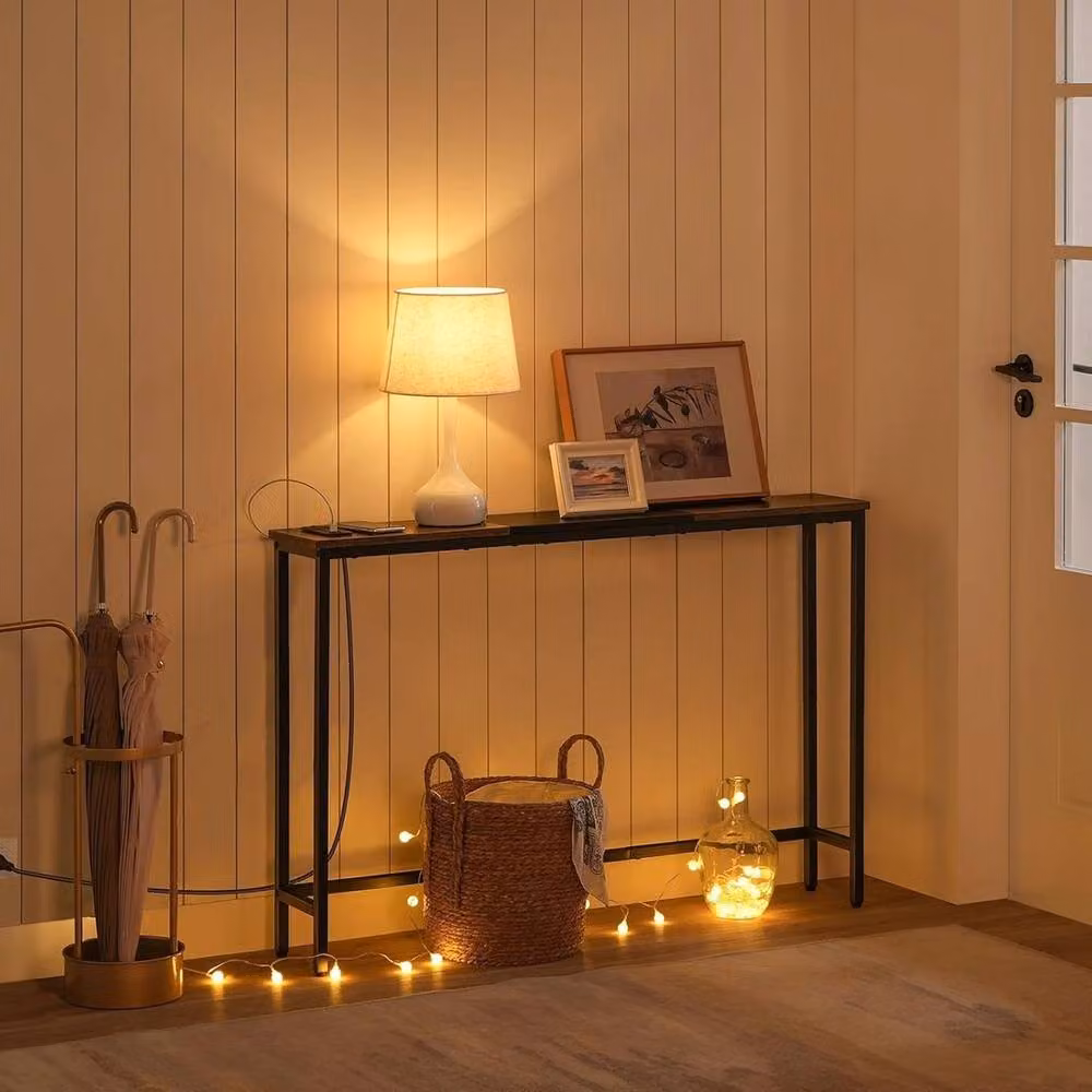 NESTLUNE Industrial Console Table with Charging Station in Brown, W: 100 cm, D: 15 cm – 3
