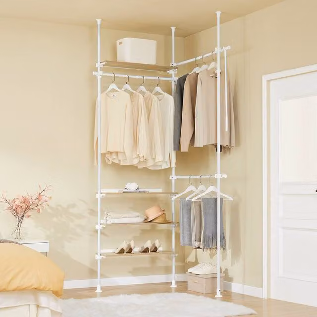 SoBuy Minimalist White Clothes Rail with Metal Frame and Wood Shelves – 1