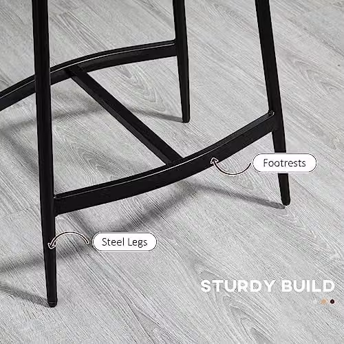 HOMCOM Set of 2 Grey Microfibre Upholstered Industrial Bar Stools with Metal Frame – 5