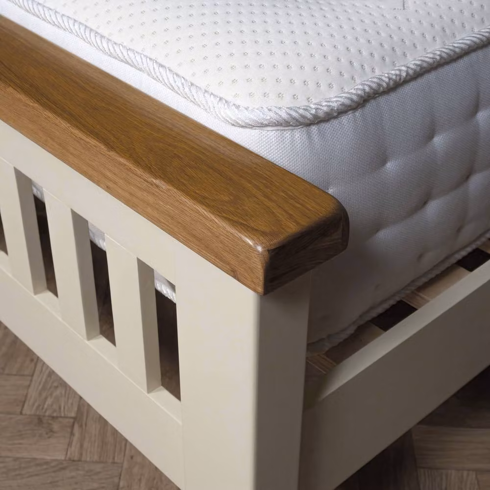 Elm Home And Garden White and Beige Painted Solid Oak Kingsize Bed Frame, W/D/H: 180 x 200 x 107 cm – 3