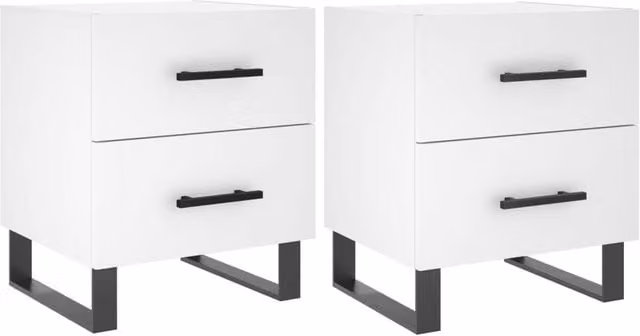 Berkfield Home Set of 2 White Modern Bedside Cabinets in Engineered Wood, W: 40 cm, D: 35 cm, H: 47.5 cm