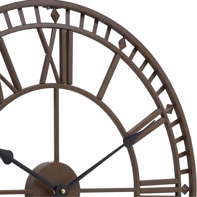 Garden Gear Roman Numeral Round Outdoor Wall Clock in Brown and Black Metal