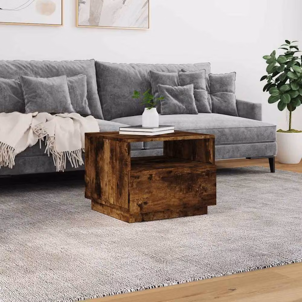 Berkfield Home Modern Coffee Table with LED Lights in Smoked Oak Brown, W/D/H: 50 x 49 x 40 cm – 4
