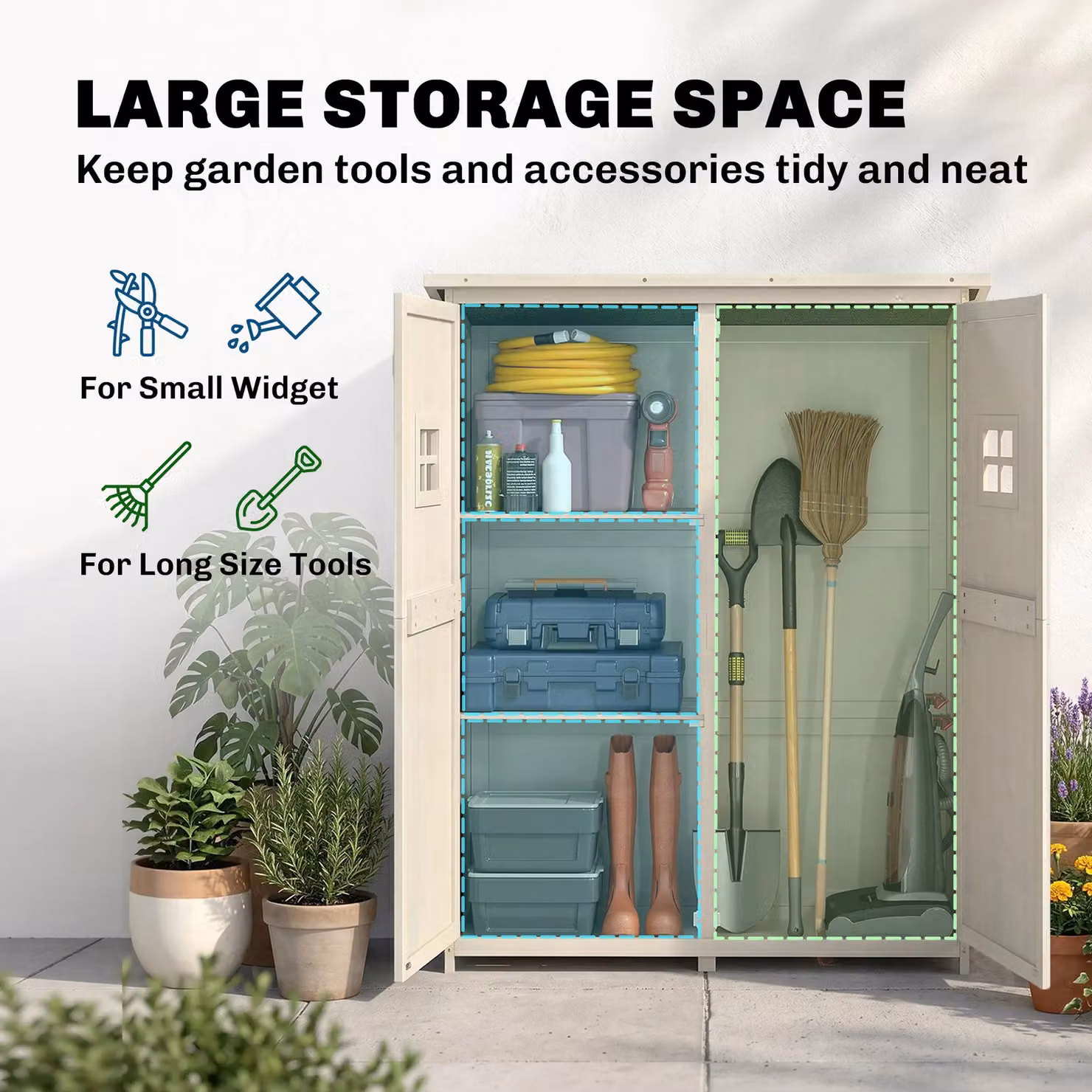 OUTSUNNY Grey Wooden Garden Tool Storage Cabinet with Double Doors, Window and Internal Shelving, W/D/H: 119.0 x 44.0 x 158.0 cm – 3