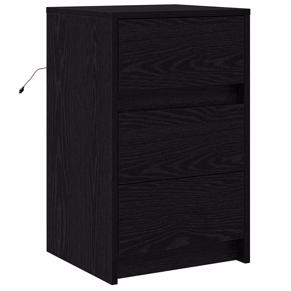 Berkfield Home Modern Bedside Cabinet with Integrated LED Lights in Black Oak – 3