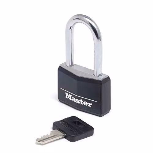 Master Lock 9140EURDBLKLF Aluminium Key Padlock with Vinyl Cover and Medium Shackle, Black, W: 7.6 cm, D: 4 cm, H: 1.3 cm