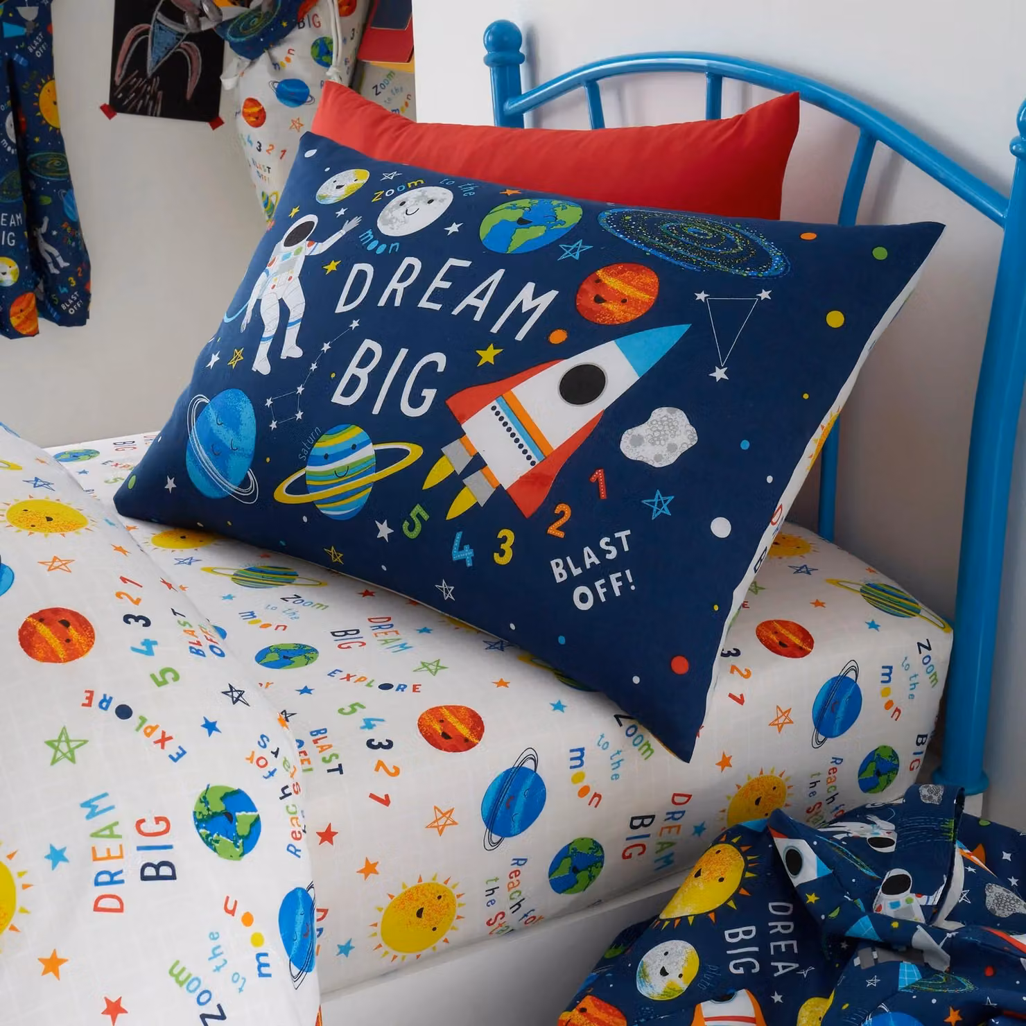 Happy Linen Company Kids Space Explorer Planets Reversible Duvet Cover and Pillowcase Set, Blue, W/D/H: 90 x 200 cm – 2