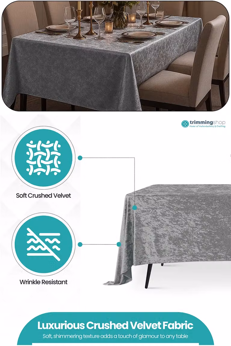Neel Blue Diamond Velvet Rectangular Tablecloth in Blue and Silver, W: 177.8 cm x D: 177.8 cm x H: 177.8 cm