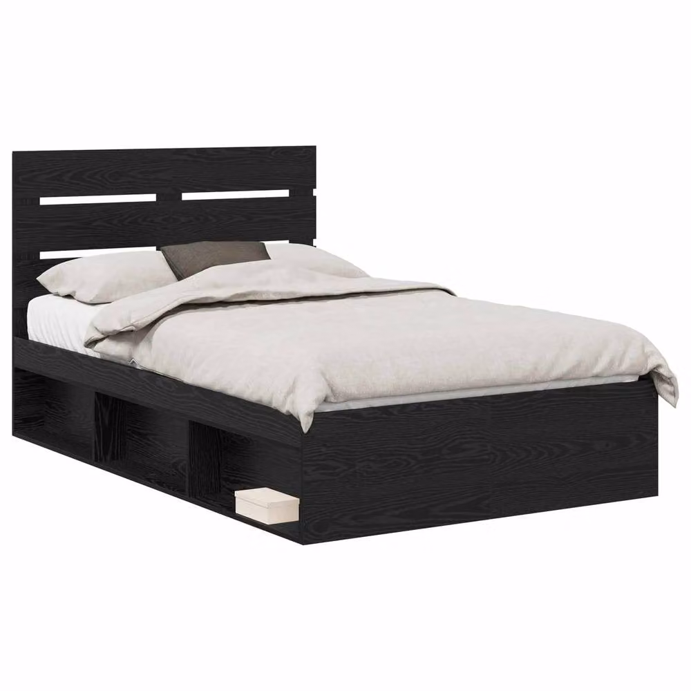 Berkfield Home Modern Bed Frame with Headboard in Black Solid Pine Wood and MDF, W/D/H: 120 x 200 cm – 2