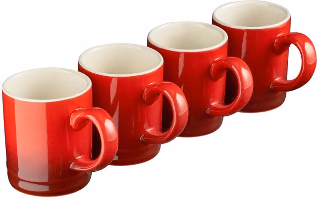 Cooks Professional 4 Piece Red Stoneware Espresso Cup Set, 100ml Capacity – 4
