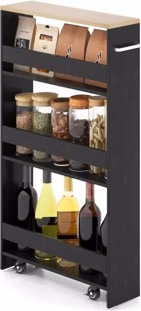 Costway 3-Tier Slim Rolling Kitchen Serving Cart with Open Shelves in Black