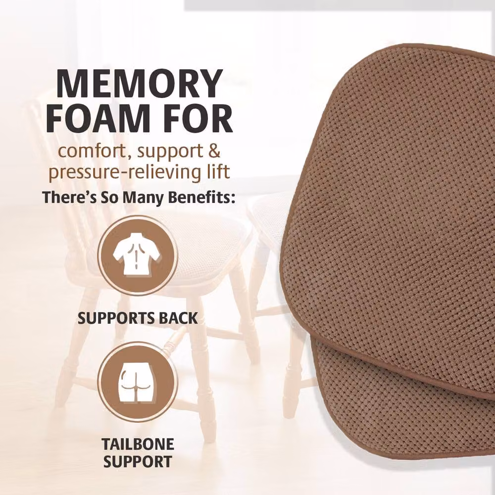 Coopers of Stortford Pack of 2 Memory Foam Dining Chair Seat Pads in Brown Chenille with Non-Slip Backing, W/D: 40 x 40 cm – 2