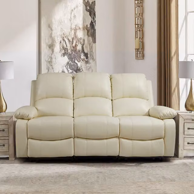 Comfy Living White Bonded Leather 3 Seater Reclining Sofa