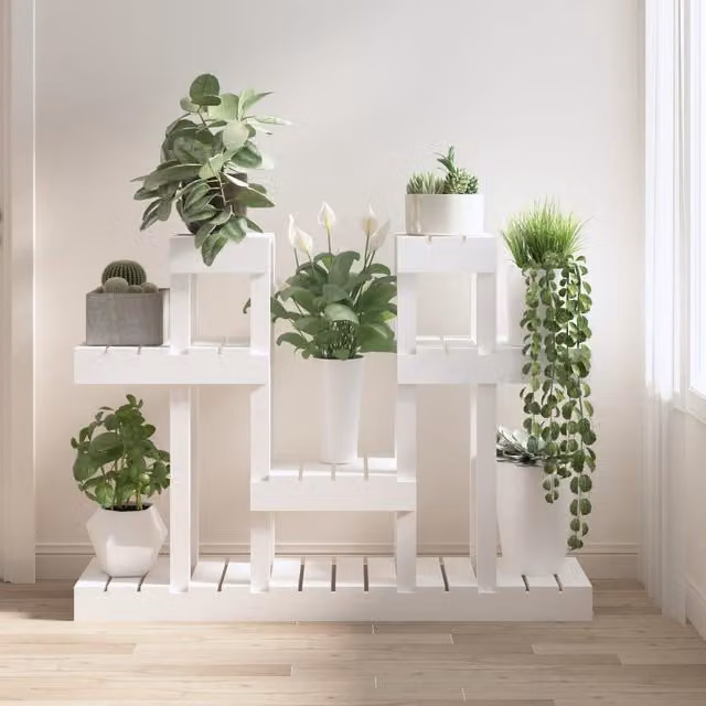 Berkfield Home White Rustic Solid Wood Pine Plant Stand W/D/H: 104.5 x 25 x 77.5 cm