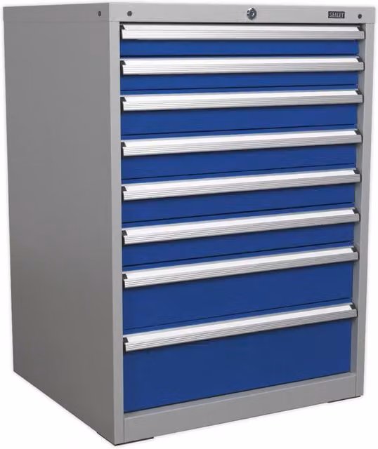Loops 8 Drawer Industrial Metal Cabinet in Blue, W: 72.5 cm, D: 65.5 cm, H: 100 cm