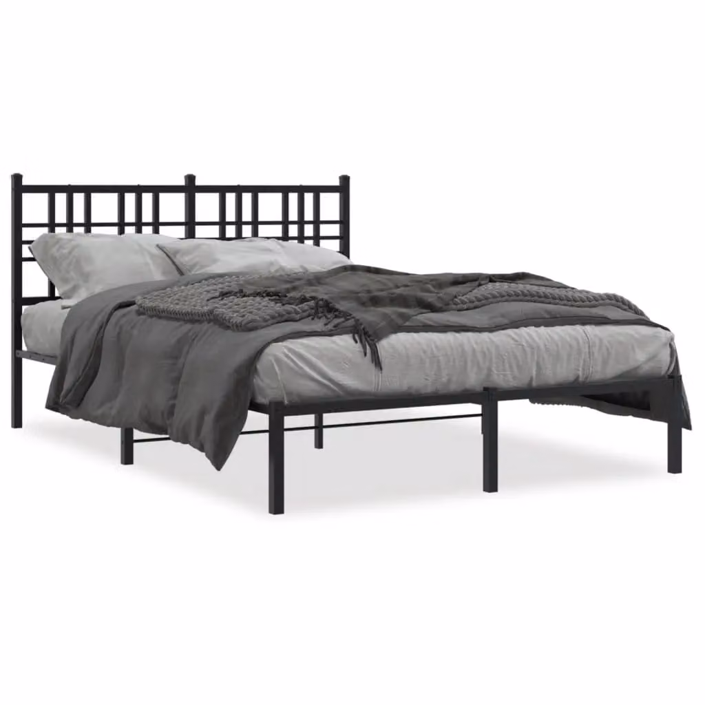 Berkfield Home Metal Bed Frame with Headboard, Black, W/D/H: 140 x 190 cm – 2