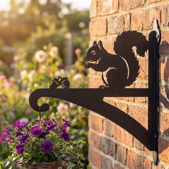 Laser Hut Black Metal Squirrel Hanging Basket Planter Brackets