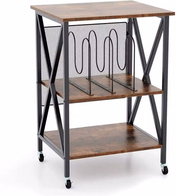 VOGREX Brown Heavy-Duty Metal and Wood Side Table with Divider – 1