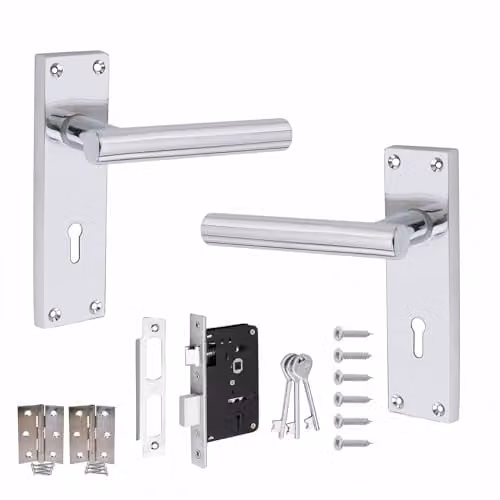 Golden Grace Victorian Door Handle Set with Lock and Hinges in Chrome Silver – 1