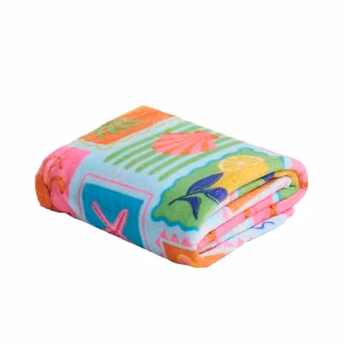 OHS Postcard Print Fleece Throw Blanket, Multicolour, W/D/H: 125 x 150 cm