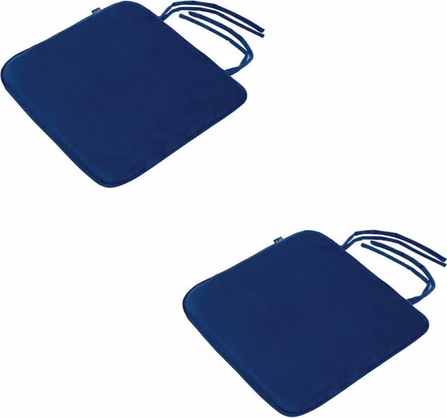 Gardenista Reversible Velvet Square Dining Chair Seat Pads with Ties, Blue, Pack of 2