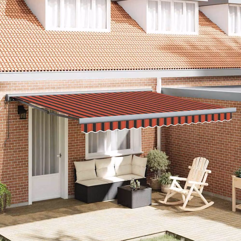 Berkfield Home Manual Retractable Wall-Mounted Awning with LED in Orange and Brown, W: 350 cm, D: 250 cm – 2