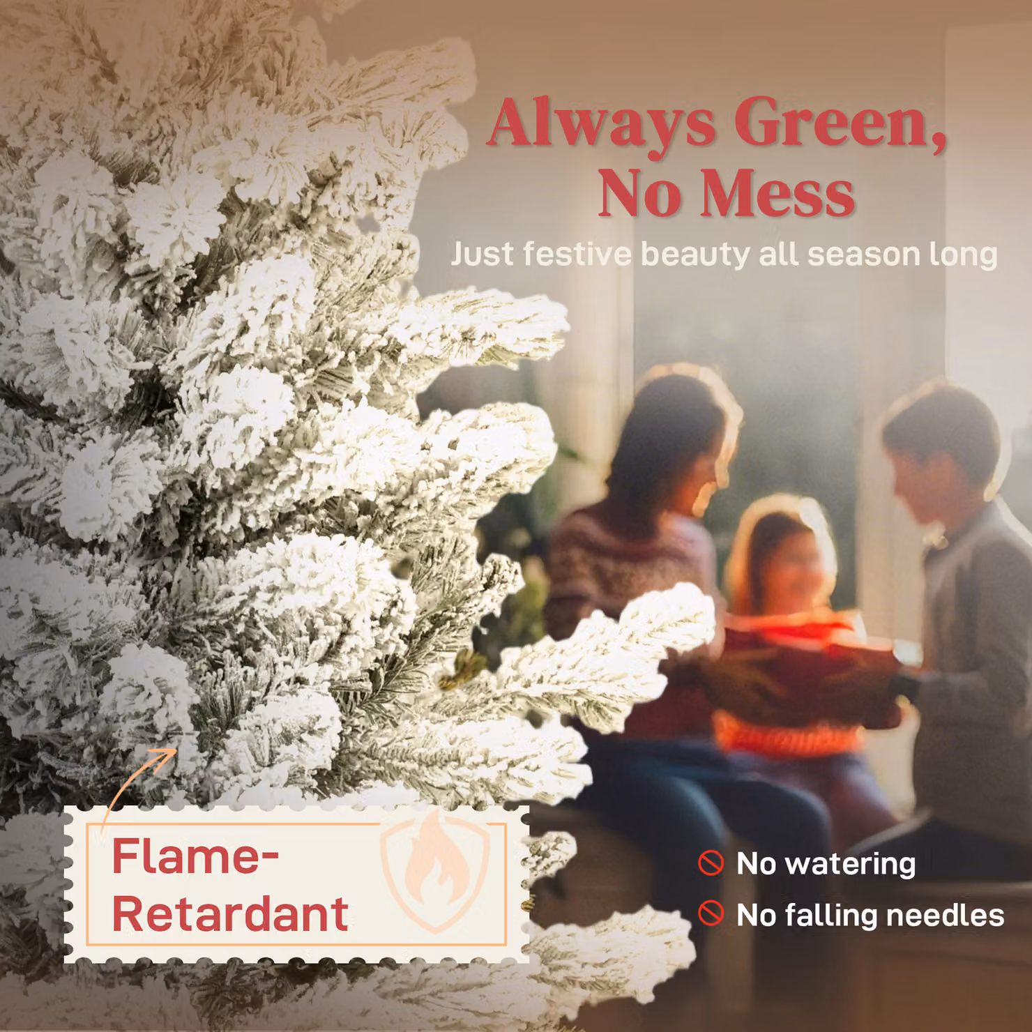 HOMCOM 6ft Flocked Artificial Christmas Tree in Green and White – 4
