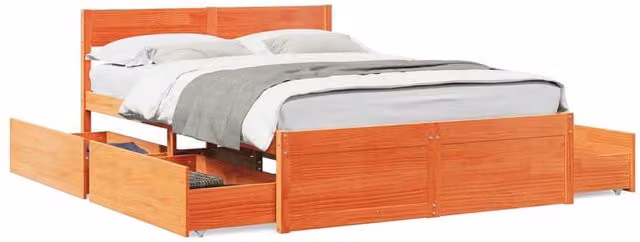 Berkfield Home Small Double Bed Frame in Waxed Brown Solid Pine, W/D/H: 120 x 200 x 38.5 cm – 1